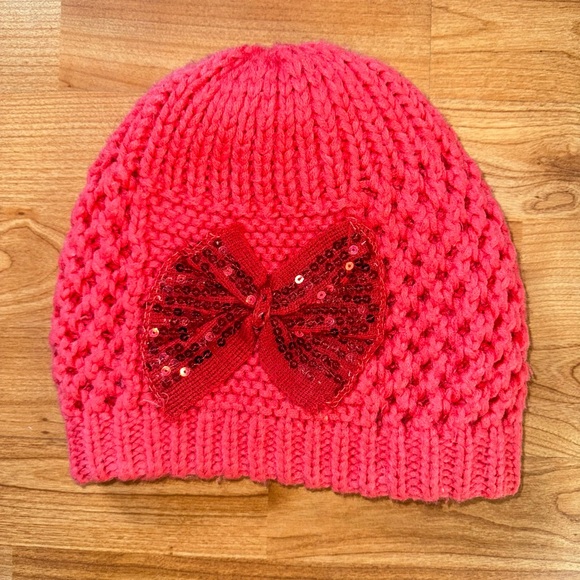 Women’s Vintage Coral Red Knit Used Winter Cute Hat - Picture 2 of 7